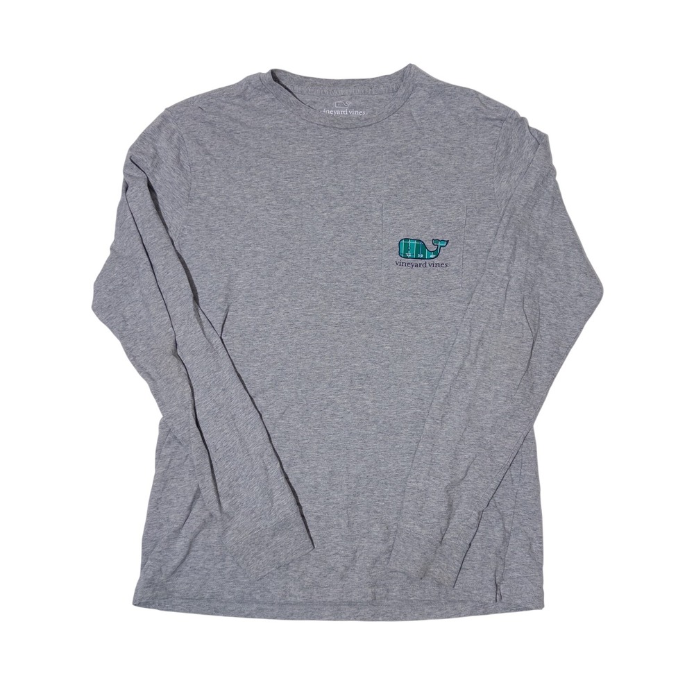 Vineyard‎ Vines Mens Small Gray Long Sleeve Football Yard Line Graphic TShirt